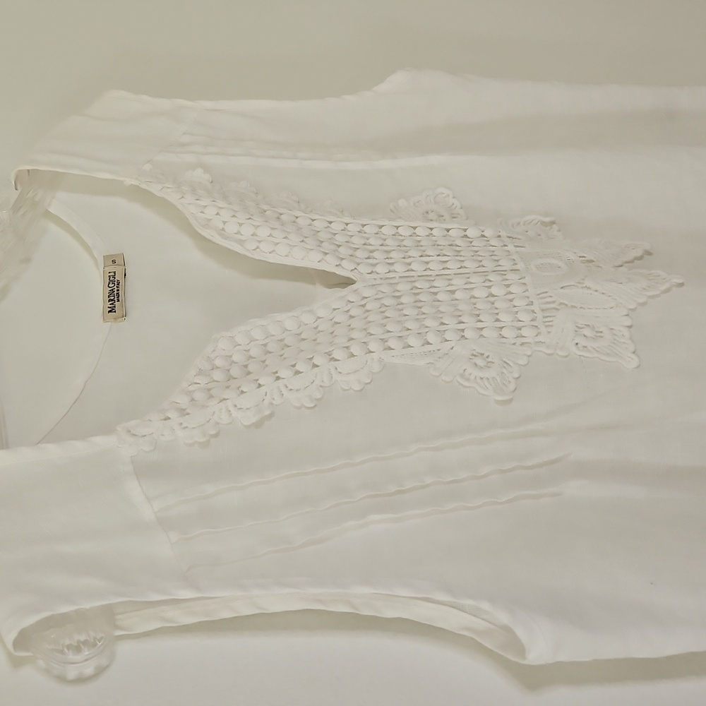 Marina Gigli White Linen Sleeveless Embroidered Blouse Size‎ Small - Picture 4 of 13